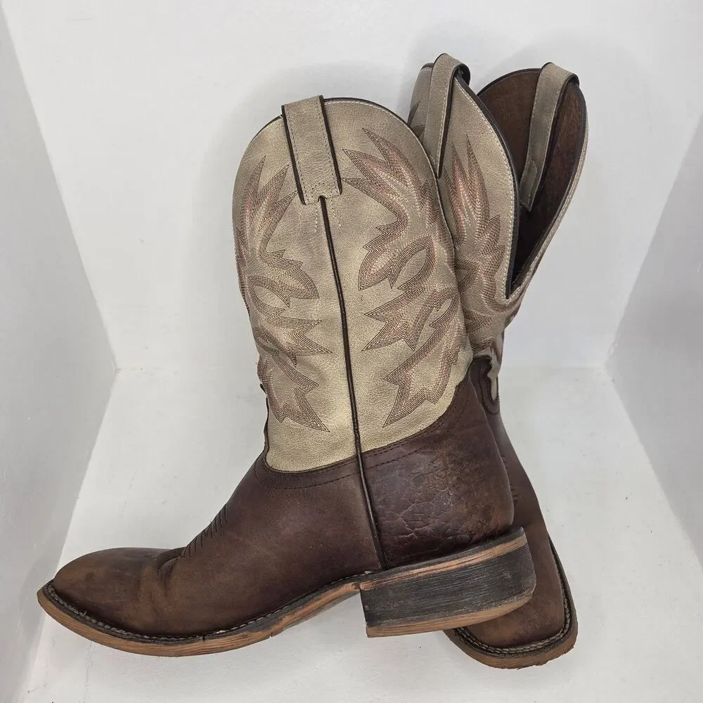 Nocona Men's Henry Western Boots Antique Brown Vtg Stone Square Toe Size 9.5 D